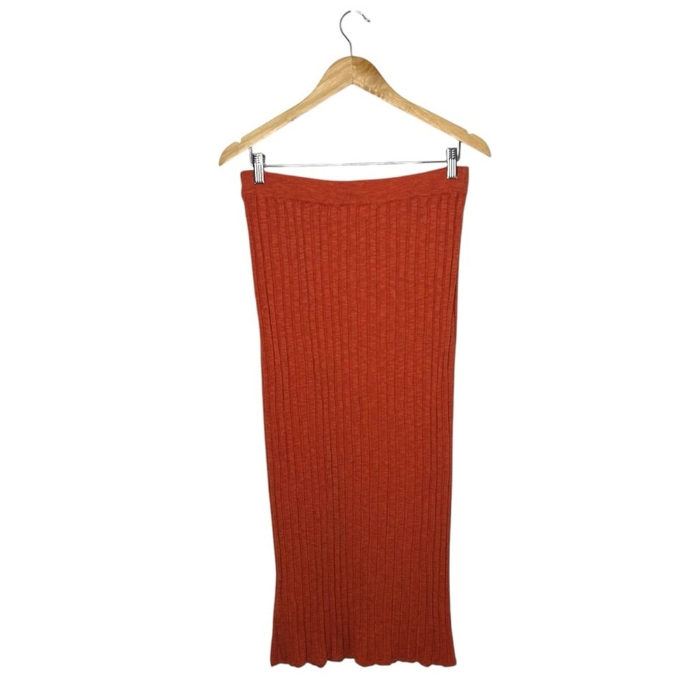 Free People Beach Burnt Orange Ribbed Pull On Drawstring Waist Midi Beach Skirt - Picture 8 of 12